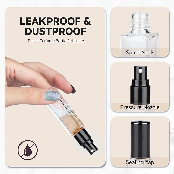 Perfume Travel Refillable Atomizer, 3 Pack 10ml Leak Proof Refillable Perfume Bottle for Air Travel, Purse and Business Trips, Glass Atomizer Sprayer for Cologne with Funnel & Pipette