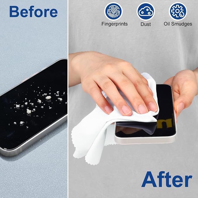Frienda 12 Pack Microfiber Cleaning Cloth,White | 12x12 Inch Large for Eyeglasses Screen Lens, Reusable Washable, Streak-free Lint-free, Cameras Phones Tablets Monitors