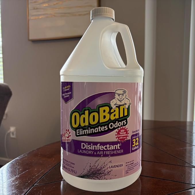OdoBan Disinfectant Concentrate and Odor Eliminator, Made in the USA, Lavender Scent, 4 Gallons