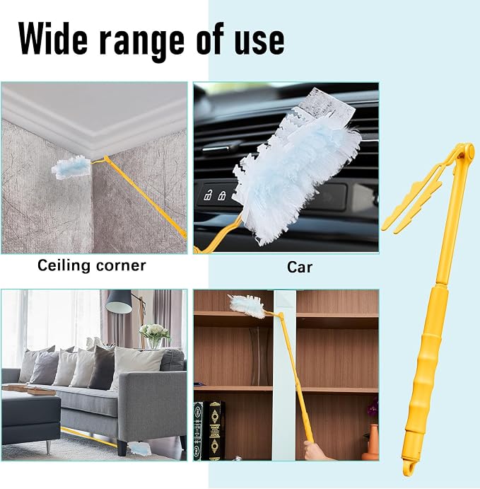 Colingmill 4 Pcs 3 ft Replacement Handles Compatible with Duster Refills | For Ceiling Fans, Blinds, Shelves, Windows, Long Extended Handle Only, Yellow, Foldable, Durable PET, 270° Rotating Head