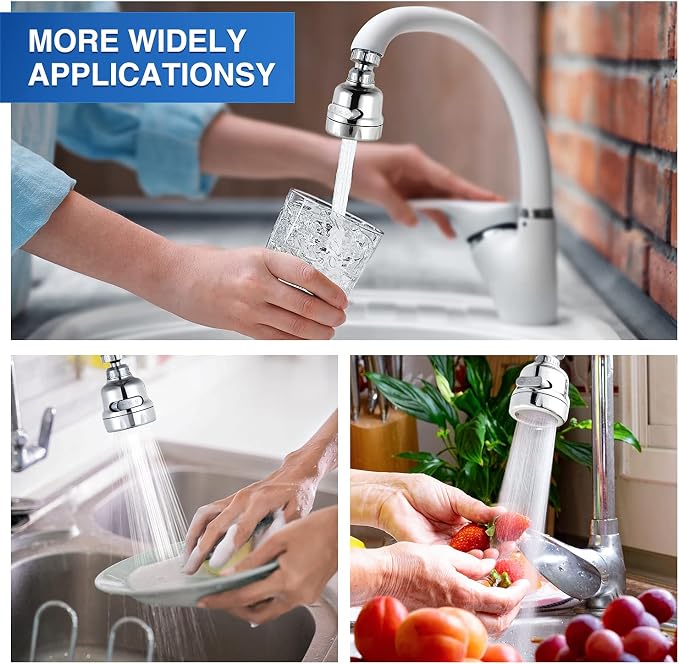 Faucet Sprayer Attachment, 360 Degree Rotating Faucet Aerator Accessories, 3 Mode Adjustable Kitchen Sink Tap Head Water Saving Extend Nozzle Chrome Plated,(Pack of 2)