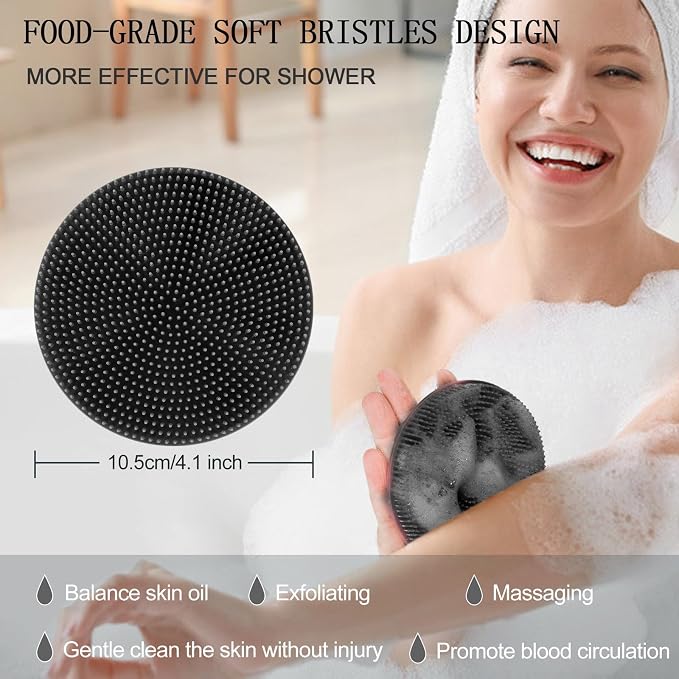 INNERNEED Food-Grade Soft Silicone Body Scrubber with PP Exfoliating Brush | Handheld Deep Cleansing Shower Brush Scrub for Body Wash, Cellulite Reduction, Massage, Pack of 2