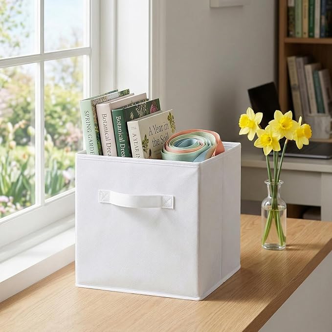 ShellKingdom Storage Bins, Foldable Fabric Storage Cubes And Cloth Storage | Storage Organizer For Closet And Toys, 10.5x10.5x11 INCH, 2 Pack (White)