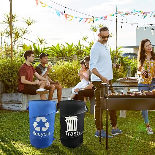 33 Gallon Blue and Black Glass Pop Up Trash and Recycling Container 2 Pack Bundle