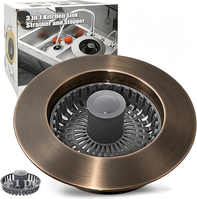 Anlige Kitchen Sink Drain Strainer, 3 in 1 Pop Up Kitchen Sink Stopper | with an Extra Basket Strainer, Universal for US Standard 3-1/2 Inch, Oil Rubbed Bronze