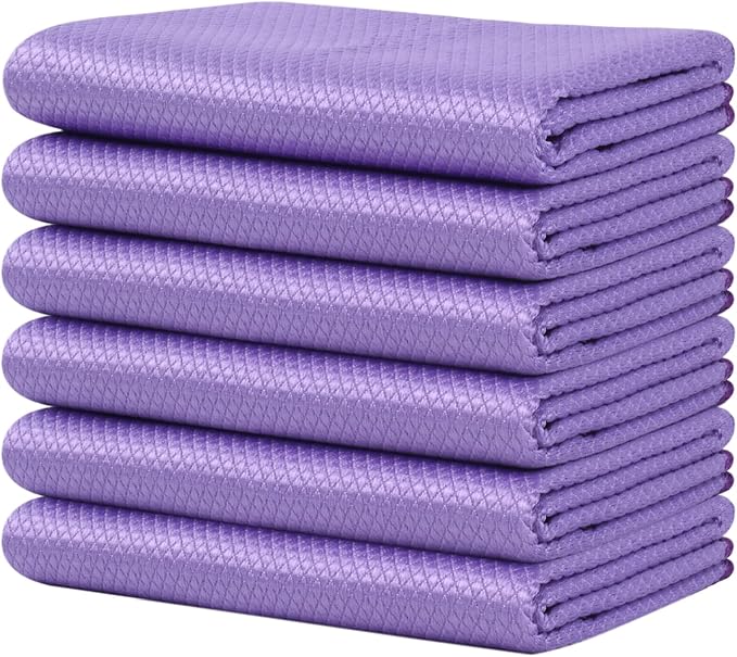 SINLAND Microfiber Glass Polishing Cleaning Cloths, Purple, 16x16In, 6Pk | Fish Scale Cloth, Wipes for Window, Car Windows, Mirrors, Eyeglass, Lens and Stainless Steel, Lint Free, Streak Free