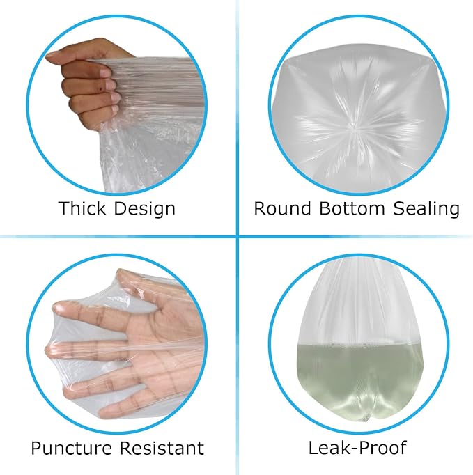Blue donuts 4 Gallon trash bag liner 500 Count, Garbage bags, 17”x 18” Clear Leak proof Waste basket bin liners for bathroom, office and bedrooms