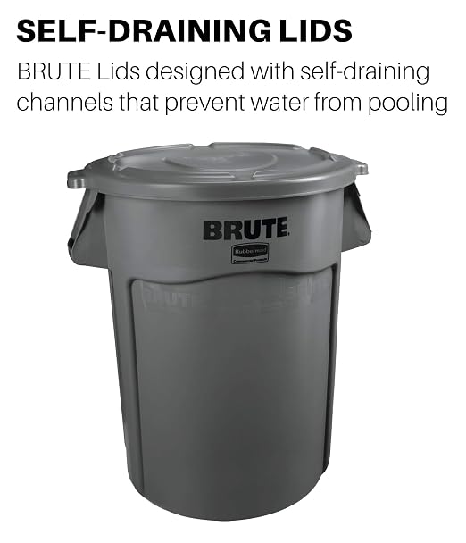 Rubbermaid Self-Drain Flat Top Lid for 32-Gallon Brute Containers, Gray