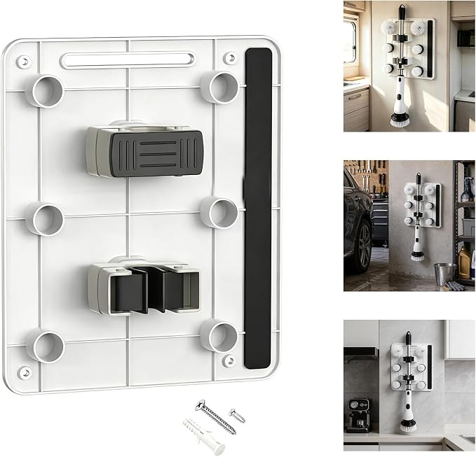 layyah Spin Scrubber Wall Mount Organizer Rack | Electric spin scrubber wall mount organizer, adhesive or screw install, holds 6 brush heads bathroom shower storage
