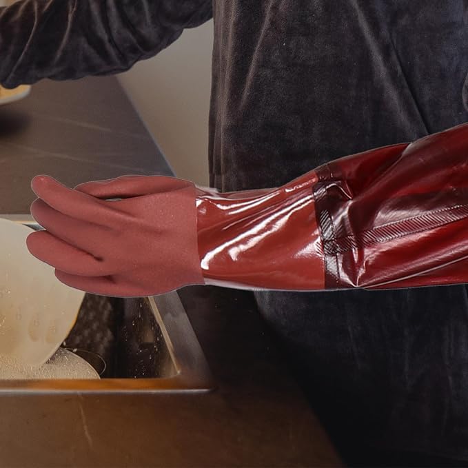 SHOWERORO Waterproof and Puncture-resistant Design Rubber Gloves with Extended Length Protection Heavy Duty Long Cuff Gloves Brown Color for General Cleaning and Gardening Tasks