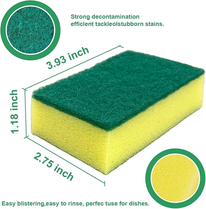 24 Pack Kitchen Cleaning Sponges,Scrub Sponges | Non-Scratch Scrub Dish Sponge Safe on Non-Stick Cookware,Stink-Free Cleaning Supplies for Pots, Pans