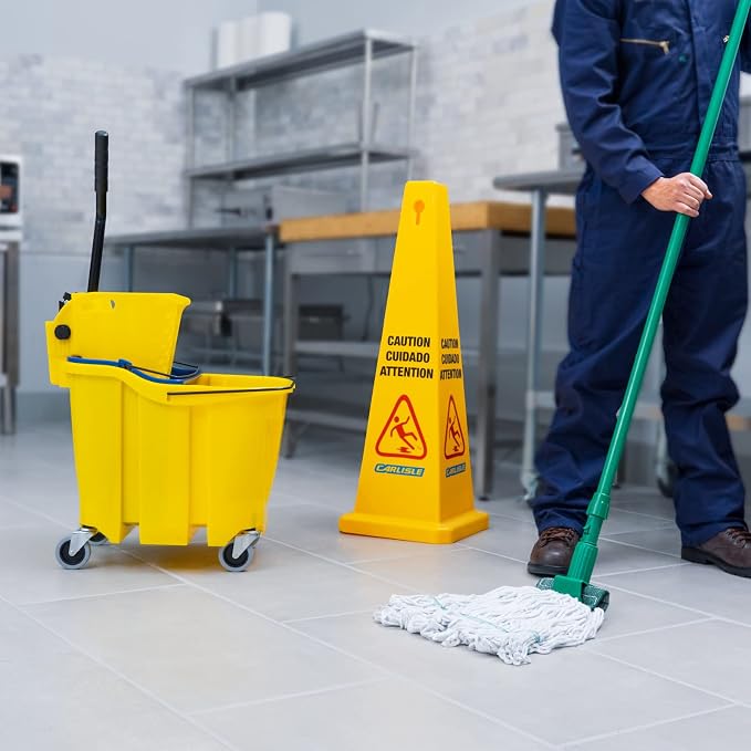 SPARTA 35 Qt Mop Bucket System with Wringer and Insert, Yellow | OmniFit, Polypropylene, 200,000-Cycle Wringer, Clean and Soiled Water Separation, Non-Marking Swivel Casters
