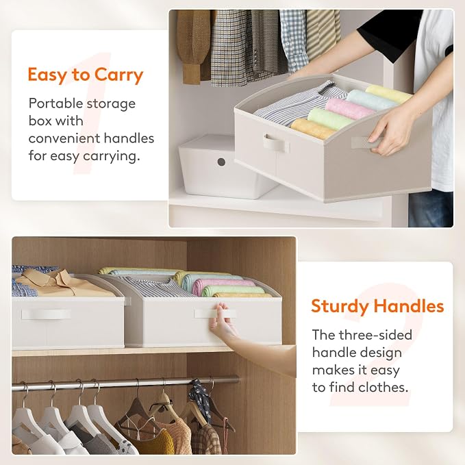 Lifewit Trapezoid Closet Storage Bin for Shelf, 6 Packs 23L, White | Non-woven Closet Organizer Baskets with Handles, Foldable Clothes Containers Boxes for Clothing, Book, Purse, Extra Large