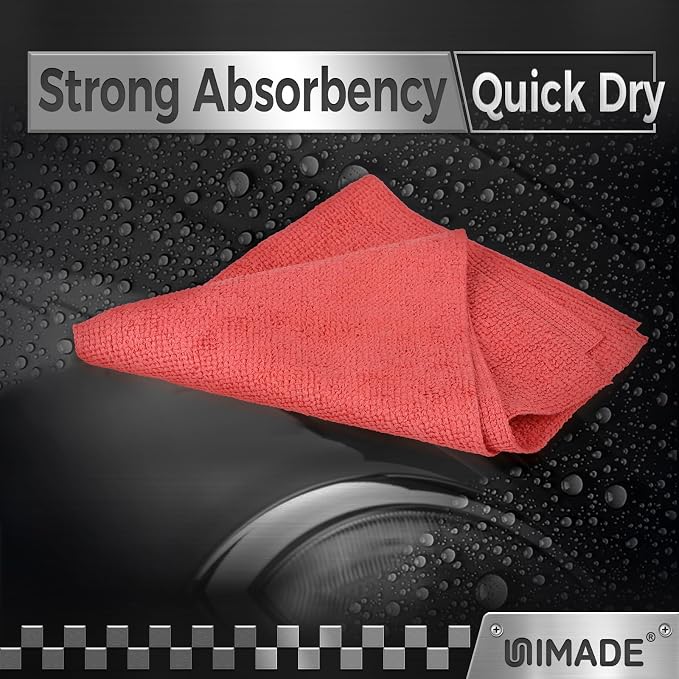 Microfiber Cleaning Cloth, 24 Pack Reusable Microfiber Towels | for Cars Lint Free Cleaning Shop Towel Rags for Home Kitchen Automotive Bar Mechanic Restaurant Garage, 11"x 12", Red