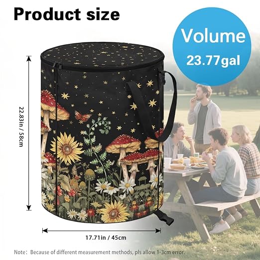 BIGCARJOB Moon Mushroom Foldable Trash Can Collapsible Trash Can Camping Waterproof Recycle Garbage Bin Storage Bag Accessories, 22.83x17.71 in