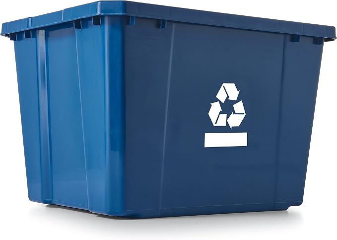Gracious Living Medium Curbside Blue Box, Plastic 17 Gallon/64 Litre Home Trash Can Refuse and Recycling Bin Container with Built-in Handles (6 Pack)