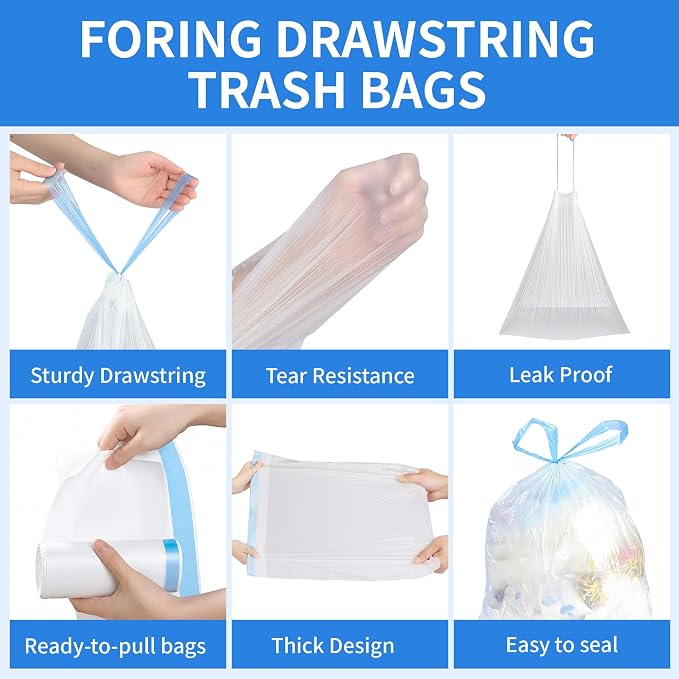 210 Count 4 Gallon Drawstring Trash Bags - Pre-Separated Easy Dispense Roll Small Garbage Bags - Beach Breeze Scent Odor Control - Leak Resistant Mini Trash Can Liners for Bathroom Office Bedroom