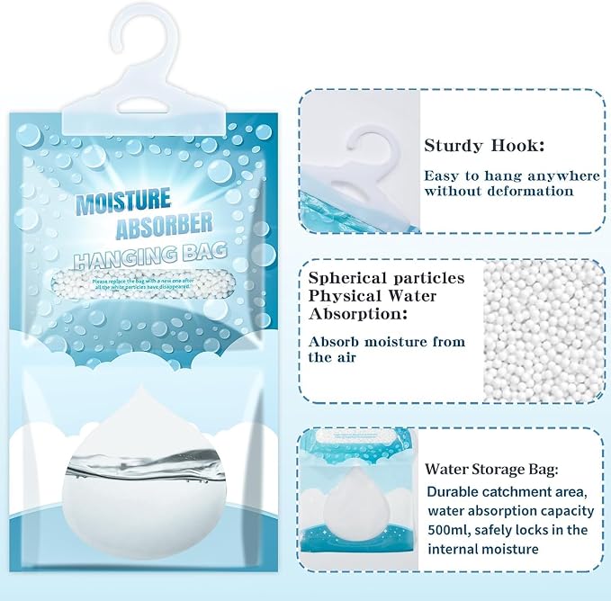 36 Pack Hanging Closet Dehumidifier Bags Moisture Absorbers for Cars | Fragrance Free Leakproof Moisture Absorbing Bags for Closet, Bathroom Basement RV, Eliminates Odors for Fresher, Cleaner Air