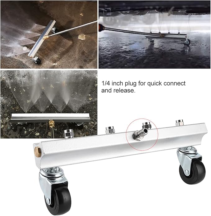 1/4 Inch Stainless Steel High Pressure Road Cleaning Nozzle, Pressure Washer Road Cleaner with 360° Rotating Rollers, Wide Spray Area for Driveways Decks Pools