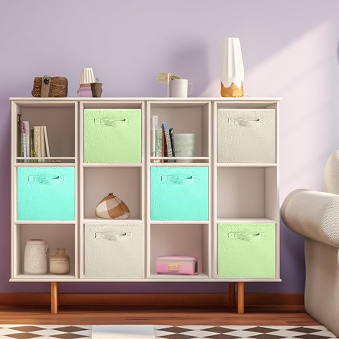 ShellKingdom Storage Bins, Foldable Fabric Storage Cubes And Cloth Storage | Storage Organizer For Closet And Toys, 10.5x10.5x11 INCH, 6 Pack (Beige+Green+Mint Green)