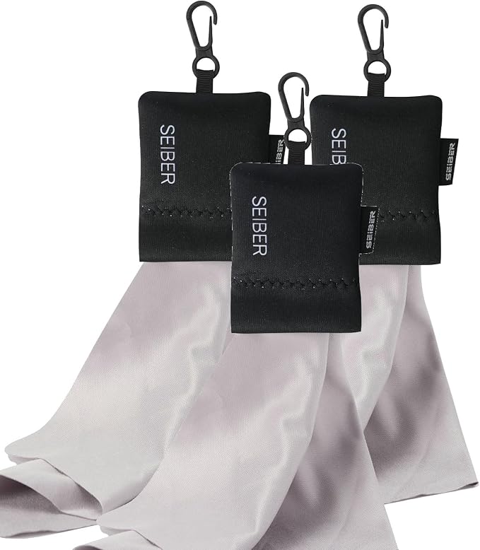 SEIBER Microfiber Eyeglass Cleaning Cloth with Pouch Keychain, 3PCS, Black | For Glasses,Cameras,Screen, Self-Closing Bottom,Ultra-Soft, Scratch-Free,Streak-Free, Lint-Free,Reusable and washable