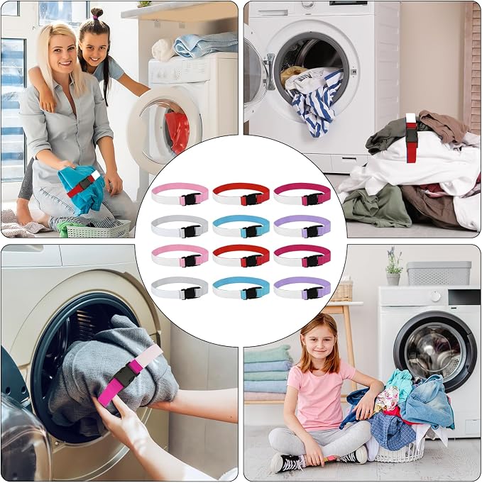 6pcs Buckle Loops for Laundry, Clothes Straps with Buckle Multipurpose Washing Care Tools Cleaning Belt Accessories Gadgets for Wash Care (Red, Light Purple, Rose Red, Pink, Sky Blue, Light Gray)
