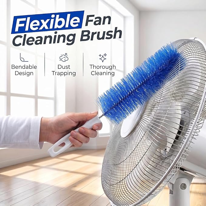 Fan Cleaning Brush, Bendable Microfiber Head, Microfiber Duster for Electric Fan and Blind, Reusable Dust Remover Washable ldeal for Electric Fans Air Conditioning, Home Car Vents, Curtain (Blue+Gray)