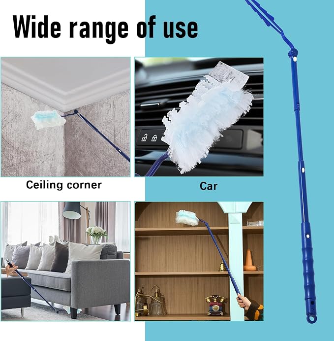 Colingmill 12 Pcs 3 ft Replacement Handles Compatible with Duster Refills, Long Extended Handle Only, Adjustable Length for Ceiling Fans, Blinds, Shelves, Windows, Foldable & Extendable (Blue)