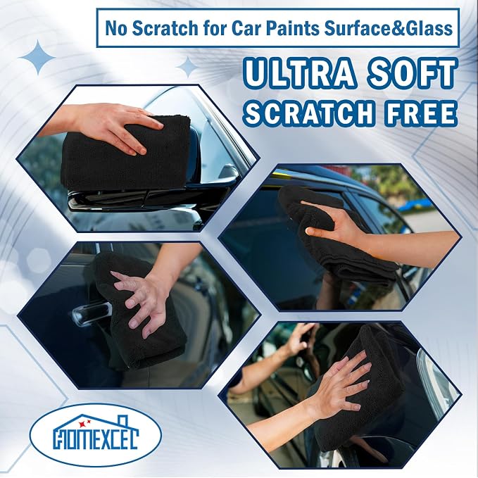 HOMEXCEL Professional Large Microfiber Car Drying Towels 4 Pack, 31" x 24" | Highly Absorbent, Lint Free, Scratch Free, Fast Drying, Absorbent Microfiber Towel for Cars SUVs RVs Trucks Boats, Black