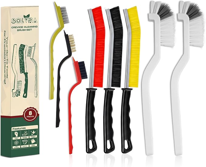 8 Pcs Crevice Cleaning Brush Set Hard Bristle Tools for Narrow Spaces | Multi-Purpose Grout Brush for Bathroom, Shower, Window Tracks & Kitchen Cleaning, Ideal for Gaps, Grooves and Tight Areas.