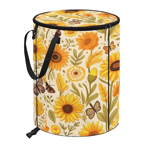 Sunflower Collapsible Trash Can 24 Gallon Pop-Up Outdoor Garbage Can with Handles Waterproof Lightweight Storage Bag with Lids for Camping, Backyard, Hiking