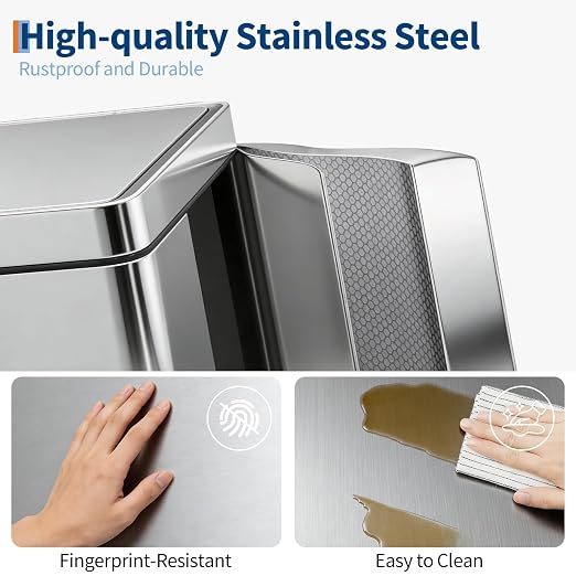 Dual Compartment Trash Can 60L (2x30L), Stainless Steel Recycling Bin with Removable Buckets, Soft Close Odor-Sealing Lid, Collapsible Pedal, Fingerprint Resistant for Home Kitchen or Office