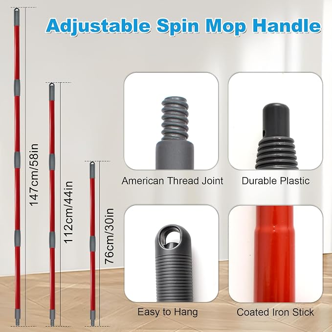 Mop Heads Replacement Scrub Brush and Base Spin Mop Handle Compatible with Ocedar RinseClean 2 Tank System Include 2 Mops Replace Head 1 Upgrade Brush 1 Base & 30-58" Adjustable Mop Stick (NO Bucket)