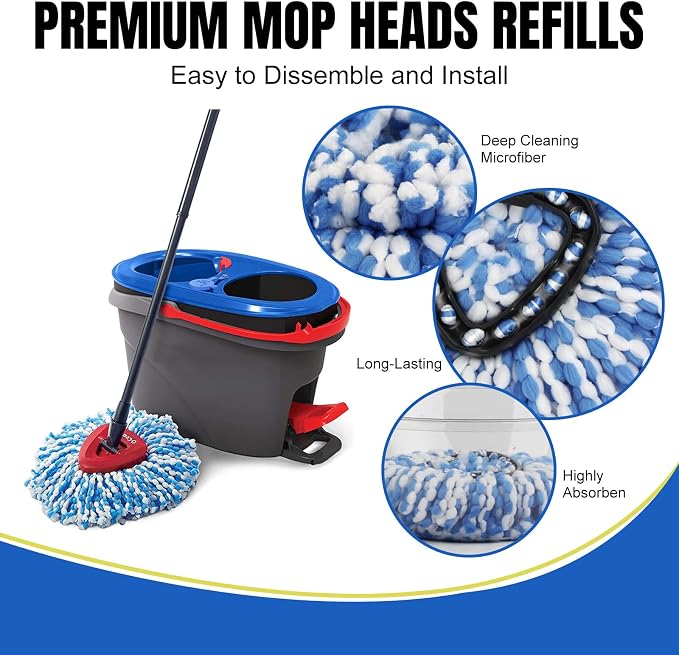 12 Pack Spin Mop Replacement Head Compatible with RinseClean 2-Tank System | Microfiber,Machine Washable,Reusable, Easy to Clean,Suitable for Sealed Hardwood,Tile,Laminate & Marble Floors