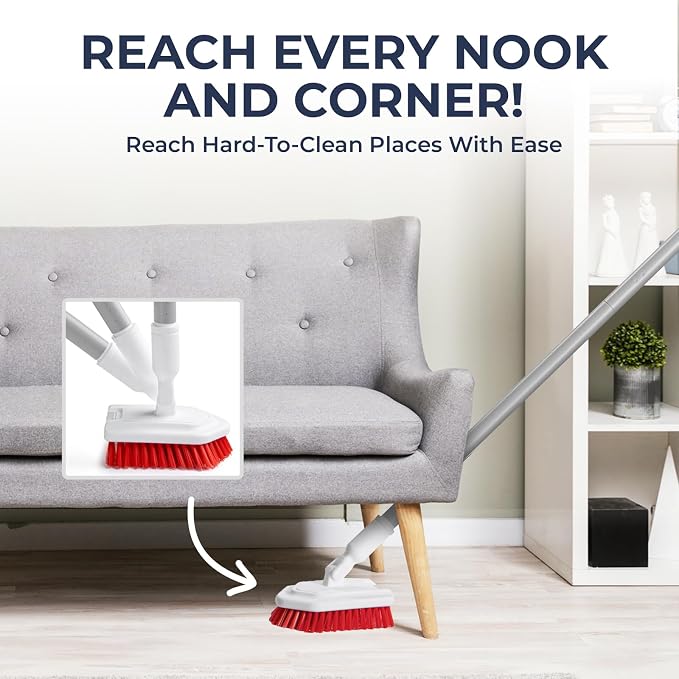 Shower Scrubber with Long Handle, Stiff Bristles Grout-Brush, Tub Scrub-Brush with Long-Handle, Shower-Cleaner Brush | Extendable, stiff bristles, scouring pad and microfiber cloth included