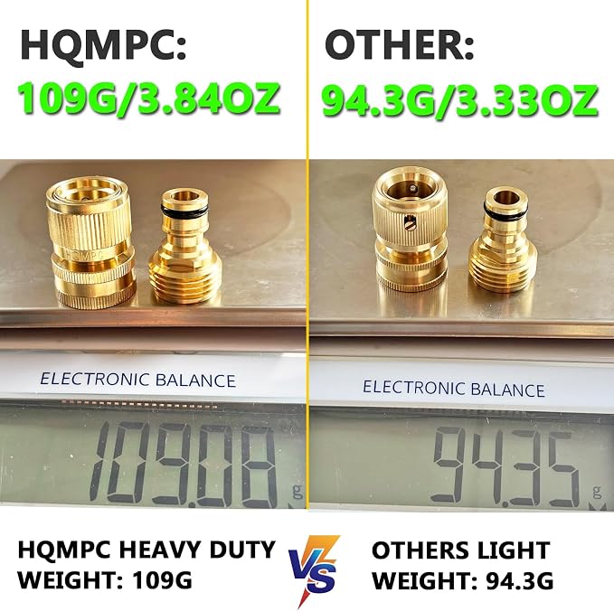 HQMPC Garden Hose Quick Connect Solid Brass Quick Connector Garden Hose Fitting Water Hose Connectors Garden Hose Disconnect 3/4 inch GHT (2Sets) (2Female+2Male)