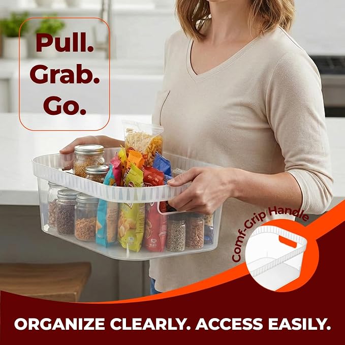 Tribello Modern Cabinet Organizers And Storage Pantry Shelf Organizer - Clear Plastic Storage Bins - (Medium - 12” X 8” X 4”)