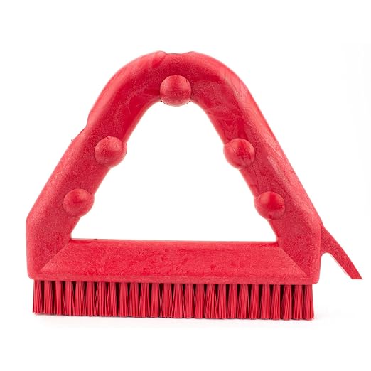 SPARTA Plastic Commercial Grout Brush, Triangle-Shaped Scrub Brush with Scraper and Two Threaded Holes for Attaching Handle (Sold Separately), 9 x 7 x 7 Inches, Red, (Pack of 4)