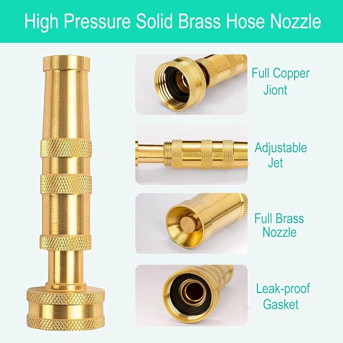 Solid Brass Adjustable Twist Hose Nozzle | Heavy Duty Jet Sweeper Nozzle, High Pressure 3/4" GHT Connector