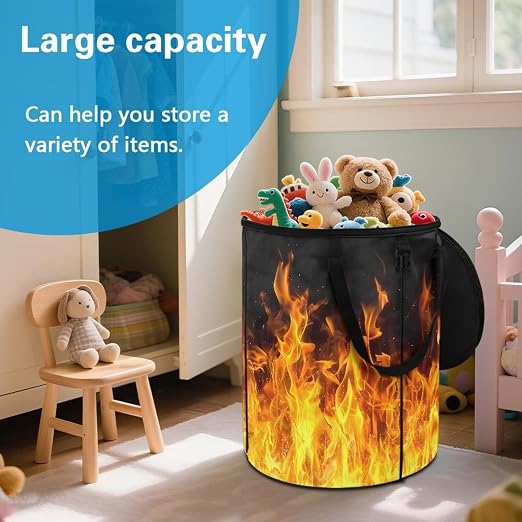 BIGCARJOB Collapsible Garbage Can Fire Print Trash Can Outdoor Waterproof Recycling Bin Storage Bag Holder Trash Bin with Lid and Clip, 22.83x17.71 in