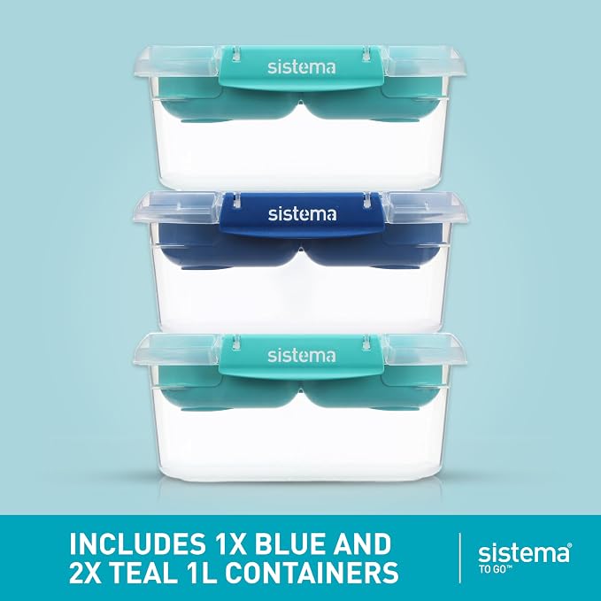 Sistema TO GO Stax Leakproof Food Storage Containers | 1 L | Airtight & Stackable Meal Prep Containers with Lids | Lunch Boxes | BPA-Free | 3 Count