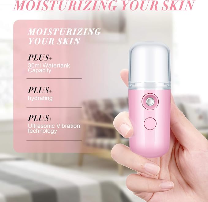 Honoson 2 Pack Nano Facial Mister for Lashes Sprayer,Blue and Dark Pink | USB Rechargeable Handheld Humidifier with Eyelash Extensions, 1 Oz Portable Sprayer Ideal for Makeup Skin Hydration