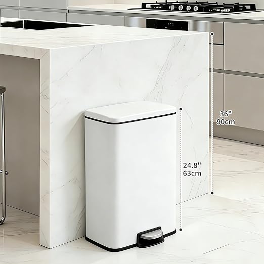 13 Gallon/50L Stainless Steel Step Trash Can, Soft Close Pedal Garbage Bin with Detachable Inner Bucket,Fingerprint Resistant,Dual-Use Waste & Recycling Container for Home Kitchen, Bathroom and Office