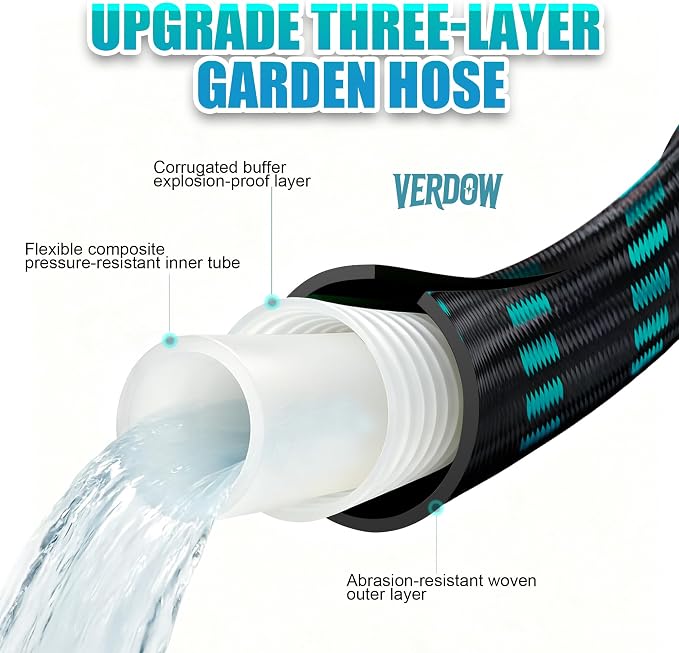 10FT Garden Hose No-Leak Lightweight Flexible Water Hose for RV Balcony | Lightweight. Rust-resistant. Leak-proof. Anti-kink. For RVs, balconies, bathrooms, or extending reach.