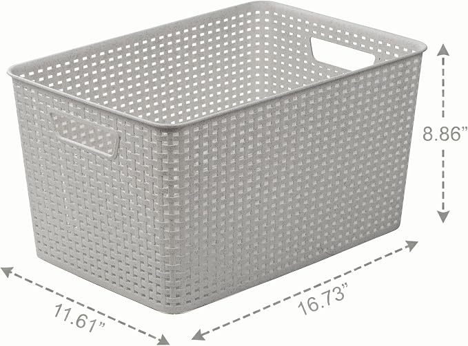 BINO | Plastic Storage Baskets, 22 Liter - 3 Pack, Natural Grey | THE WOVEN COLLECTION | Storage Basket for Shelves | Woven Storage Baskets for Organizing Bins | Pantry Shelf Organizer | Container Bin