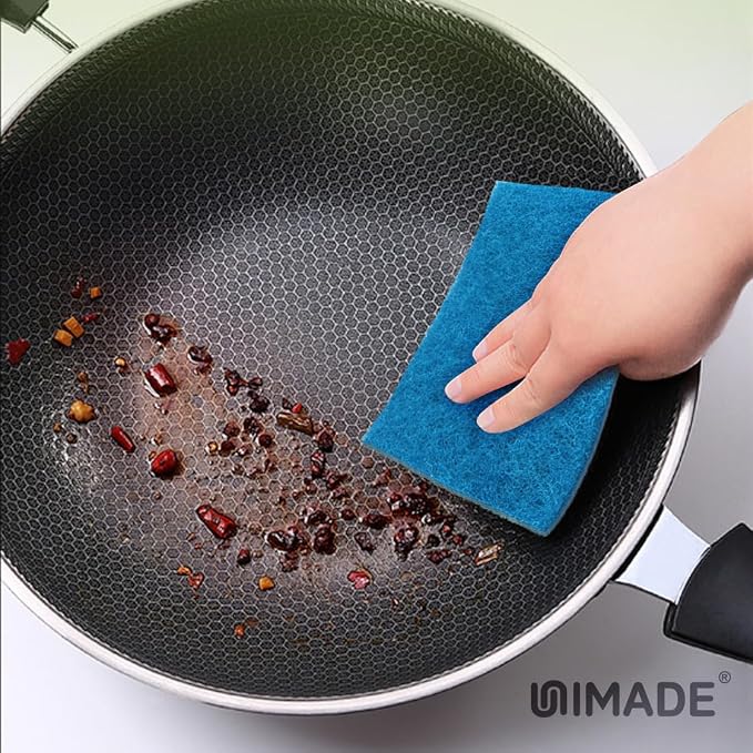 UNIMADE Non-Scratch Scouring Pads, 96Pcs Household Scour Pads | for Kitchen, Garage and Outdoors, Reusable Dish Scrubber Pads for Pan and Metal Grill - Blue