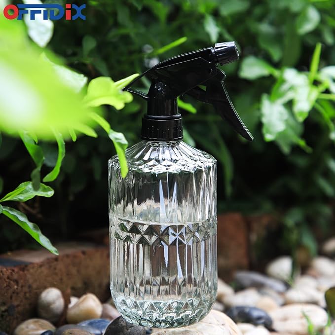 OFFIDIX Glass Spray Bottle, Plant Misters Clear 13.5 oz Adjustable Nozzle | Fine Mist for Plants and Jet Stream Cleaning, BPA-free Glass, Plastic Rust-proof nozzle, Garden Plants Small Watering Can