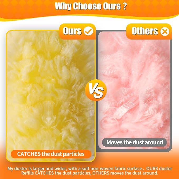 30 Count 360° Heavy Duty Duster Refills, Compatible with Swiffer Duster, Includes 1 Short Handle & 1 3 ft Extendable Handle, 4X Microfiber Cleaning Dusters, Disposable Unscented