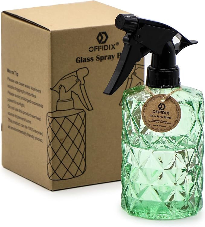 OFFIDIX Fine Mist Plant Mister, Handheld Pressure Glass Spray Bottles, 0.35L/11.8oz Watering Can with Adjustable Nozzle for Outdoor Indoor Gardening and Cleaning Work (Green)