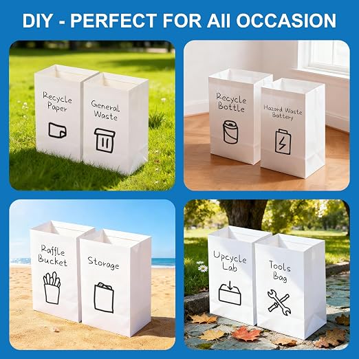 ANZON MORIES 4 Packs Trash Can 13 Gallon Disposable with 8 Waste Bags | Sturdy Cardstock, Recyclable, Splash-Resistant, Pop-Up, Foldable & Portable, for Kitchen, Parties, RV Camping & Outdoor Use